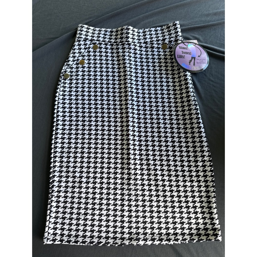 Curvy-Licious Houndstooth Pencil Skirt Black White Gold Button High Waist M